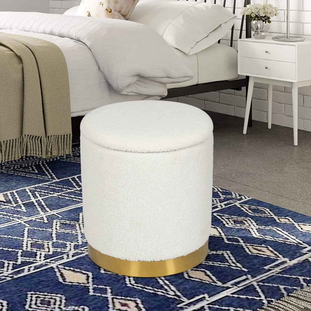 Mercer41 Teddy Fleece Round Ottoman With Stroage & Reviews | Wayfair